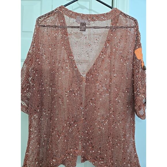 Kaktus Crochet Net Mesh Asymmetrical Rust Color Vest Top Size L Hippie Fairy - Picture 2 of 8